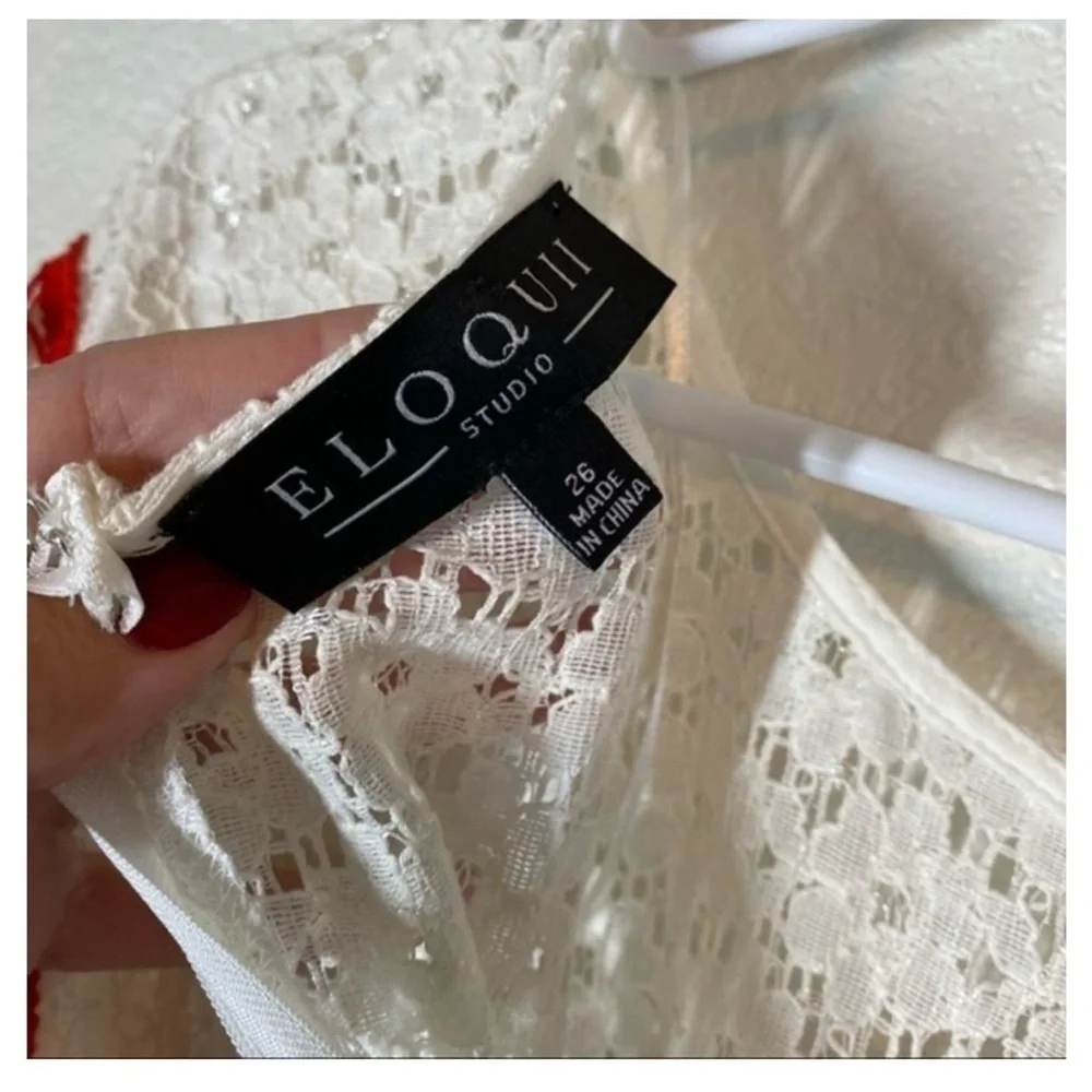 Eloquii NWT Lace Pom Pom Belted Fit Flare Midi‎ Dress Size 26W Plus